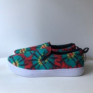 Taxi tie dye red green slip on canvas sneakers